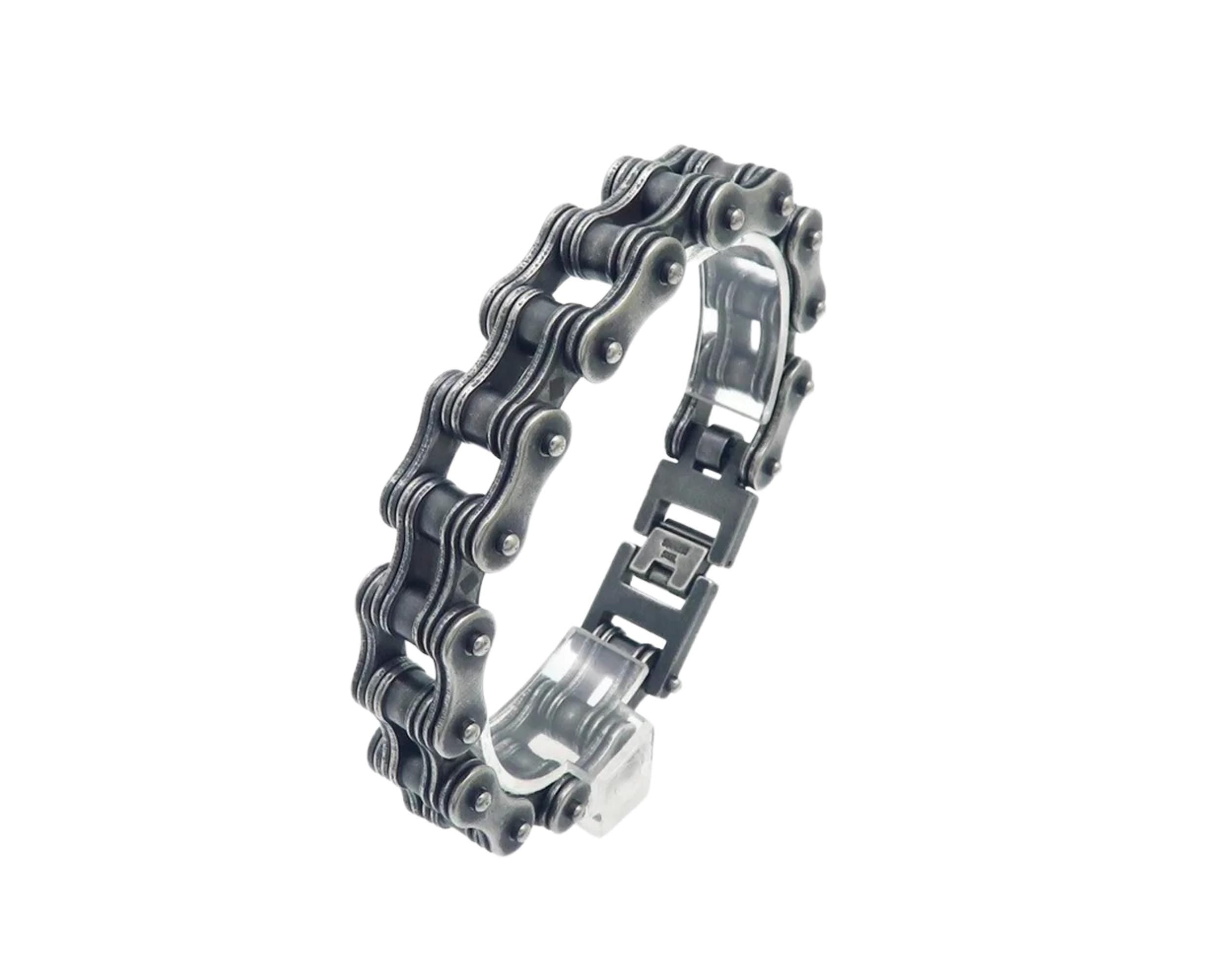 Stainless Steel Motorcycle Bracelet Black Chain Design Biker Collection Premium Construction Quality Leather Band Detail Industrial Style Accessory Perfect Gift For Mechanic Father Day Present Metal Head Fashion Statement Daily Wear