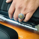 Celtic Viking Rune Biker Ring, Silver and Gold Motorcycle Ring, Mens Jewelry, Fashion Accessories, Punk Style Jewelry, Antique Vintage Ring, Motorcycle Ring for Men, Unique Mens Rings , Rune Jewelry biker ring club style motorcycle club MC HD harley davidson rock heavy metal gothic goth gifts for dad gifts for boyfriend husband brother rune irish scottish celtic design rune design vintage style