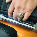 Celtic Viking Rune Biker Ring, Silver and Gold Motorcycle Ring, Mens Jewelry, Fashion Accessories, Punk Style Jewelry, Antique Vintage Ring, Motorcycle Ring for Men, Unique Mens Rings , Rune Jewelry biker ring club style motorcycle club MC HD harley davidson rock heavy metal gothic goth gifts for dad gifts for boyfriend husband brother rune irish scottish celtic design rune design vintage style