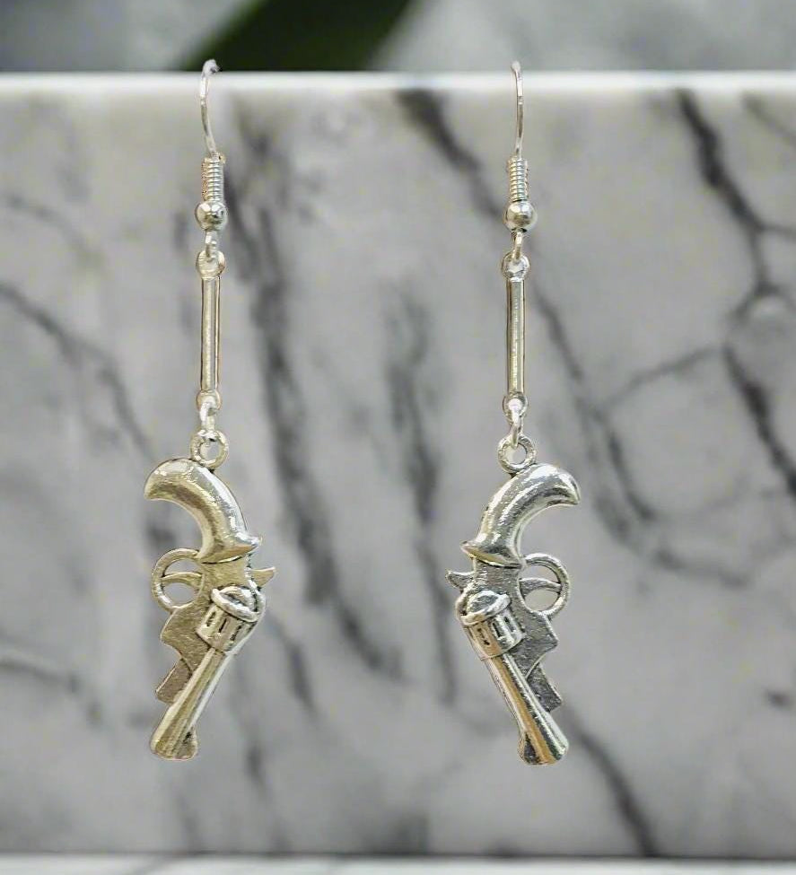 Womens Drop Earring Silver for Her Revolver Pistol Dangles Gift for LEO Gun Enthusiast Fast Free Shipping