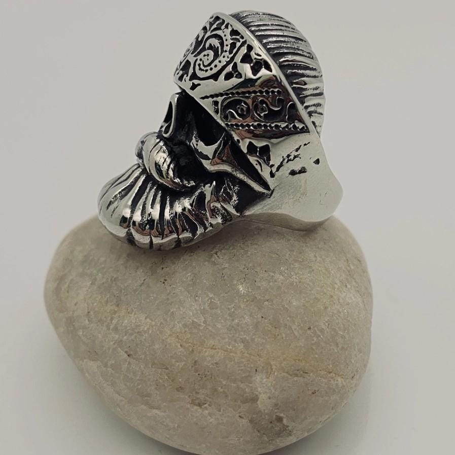 Viking Skull Stainless Steel Ring with Bandana Design