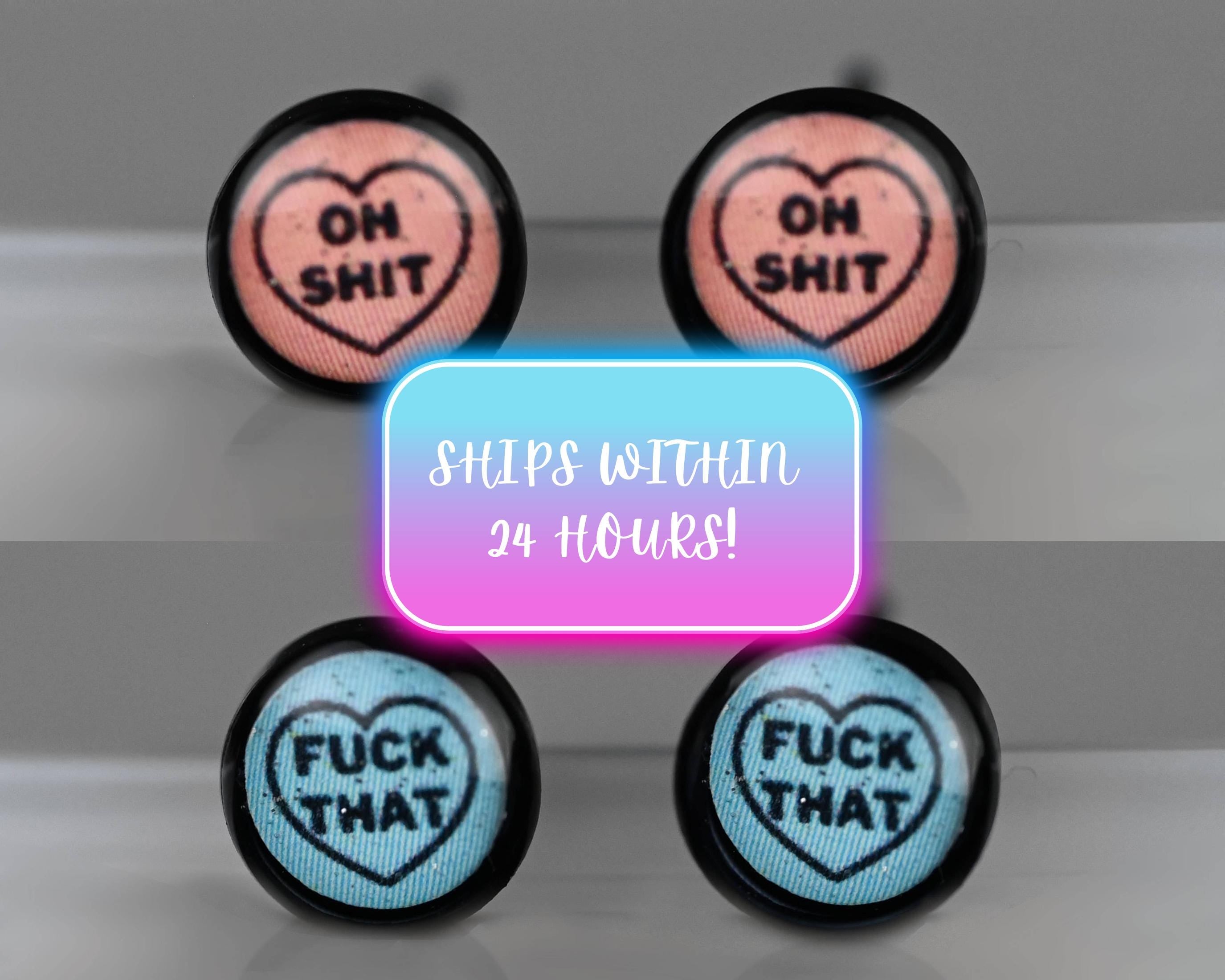 fuck that oh shit swear word cuss word earrings resin handmade stainless steel hypoallergenic womens jewelry womens earrings sassy rebellious bold statement classy inappropriate subtle fashion jewelry for her gifts for her dainty earrings demure earrings earrings for mom sister bachelorette party best friend BFF gift galentine day valentines day birthday