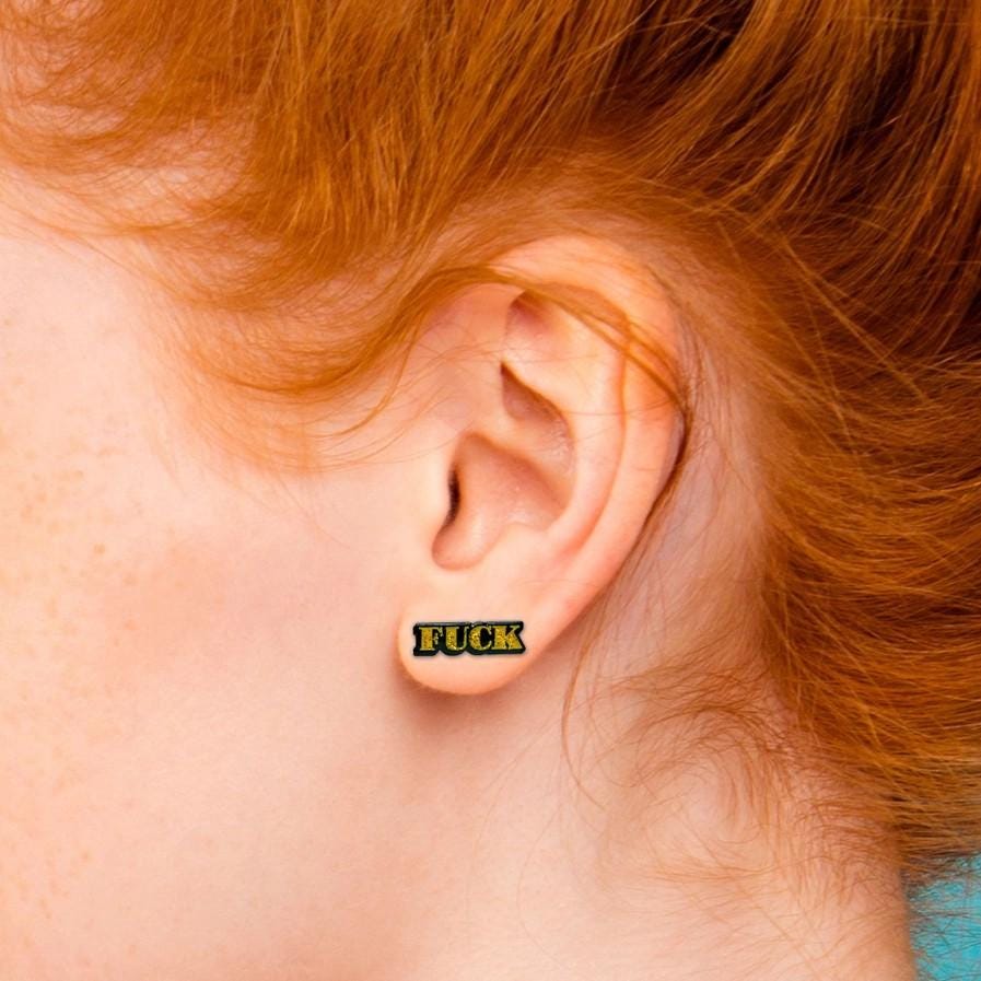 Fuck Gold Sparkle Earrings for Her - Swear Word Jewelry - Cuss Word Earrings - Unique Gifts for Her - Bachelorette Gifts and Cool Mom Studs