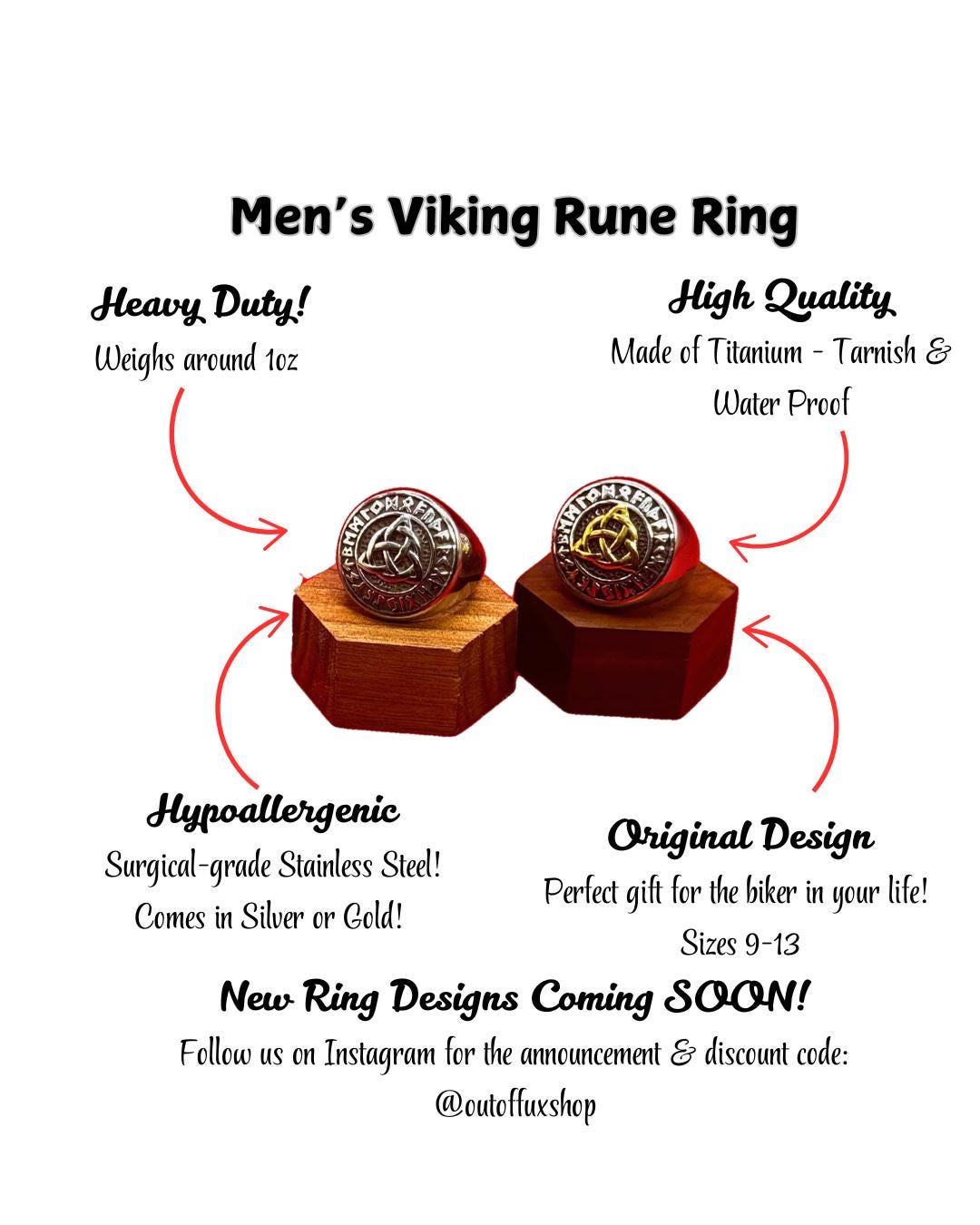Viking Rune Stainless Steel Ring - Bold and Rebellious Design