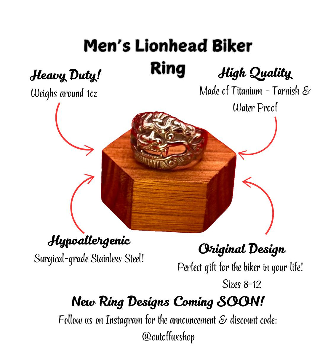 Bold Tribal Lion Head Biker Ring for Men – Heavy-Duty Surgical Grade Stainless Steel and Titanium Jewelry