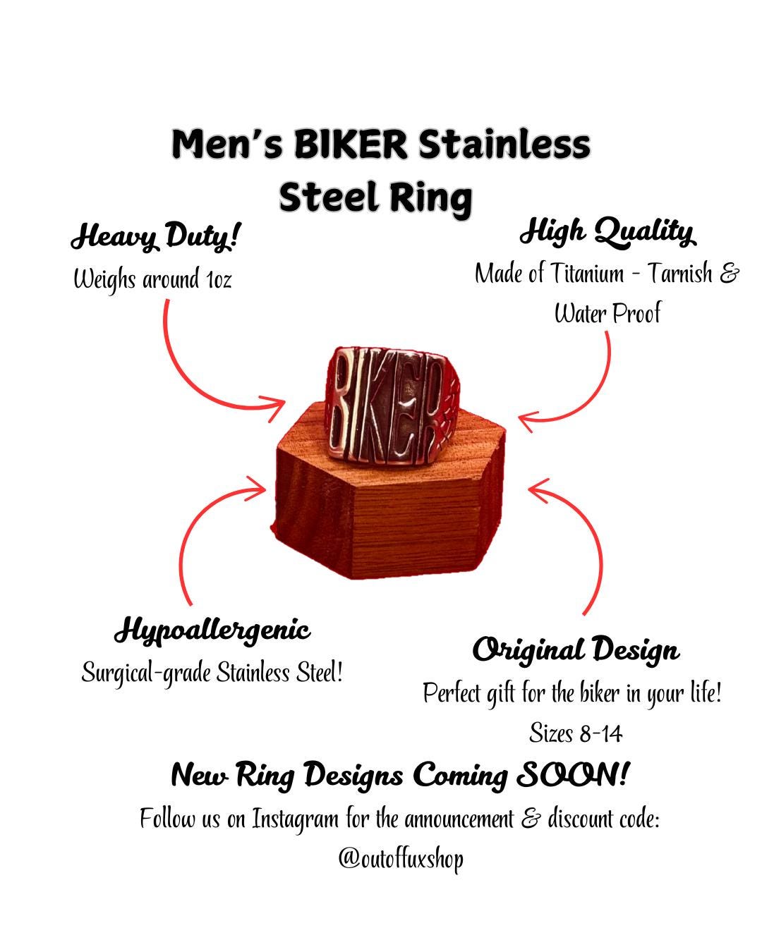 Men's Silver Gold Motorcycle Ring with HD MC Details in Gold Silver Dark Silver