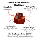 Men's Silver Gold Motorcycle Ring with HD MC Details in Gold Silver Dark Silver