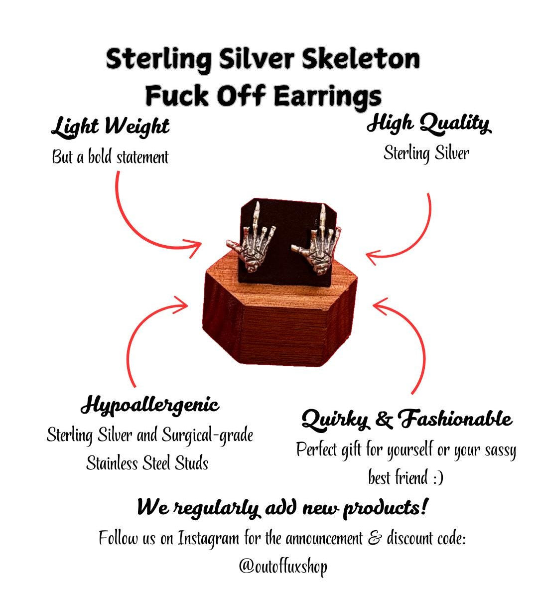 sterling silver skeleton skull hand stud earrings hypoallergenic fuck you flipping off funny sassy profanity high quality free shipping playful unique traditional jewelry intricate detailing edgy skull bones bold touch make a statement individuality hypoallergenic sterling silver high quality handmade punk gothic jewelry rebellious accessories alternative fashion statement earrings bold jewelry unique earrings sterling silver earrings sassy stud earrings bold statement jewelry