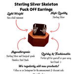 sterling silver skeleton skull hand stud earrings hypoallergenic fuck you flipping off funny sassy profanity high quality free shipping playful unique traditional jewelry intricate detailing edgy skull bones bold touch make a statement individuality hypoallergenic sterling silver high quality handmade punk gothic jewelry rebellious accessories alternative fashion statement earrings bold jewelry unique earrings sterling silver earrings sassy stud earrings bold statement jewelry