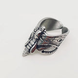 Gothic Skull Ring Mens Biker Collection Premium Stainless Steel Construction Hawk Moth Design Heavy Metal Fashion Motorcycle Accessory Perfect Gift For Him Tarnish Resistant Waterproof Material Warrior Style Details Quality Craftsmanship