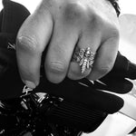 Gothic Skull Ring Mens Biker Collection Premium Stainless Steel Construction Hawk Moth Design Heavy Metal Fashion Motorcycle Accessory Perfect Gift For Him Tarnish Resistant Waterproof Material Warrior Style Details Quality Craftsmanship