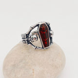 Bold Coffin Skeleton Stainless Steel Ring with Red Stone - Perfect for Bikers and Motorcycle Enthusiasts