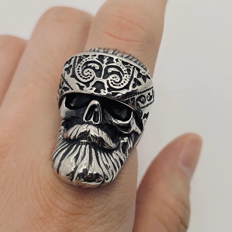 Viking Skull Stainless Steel Ring with Bandana Design