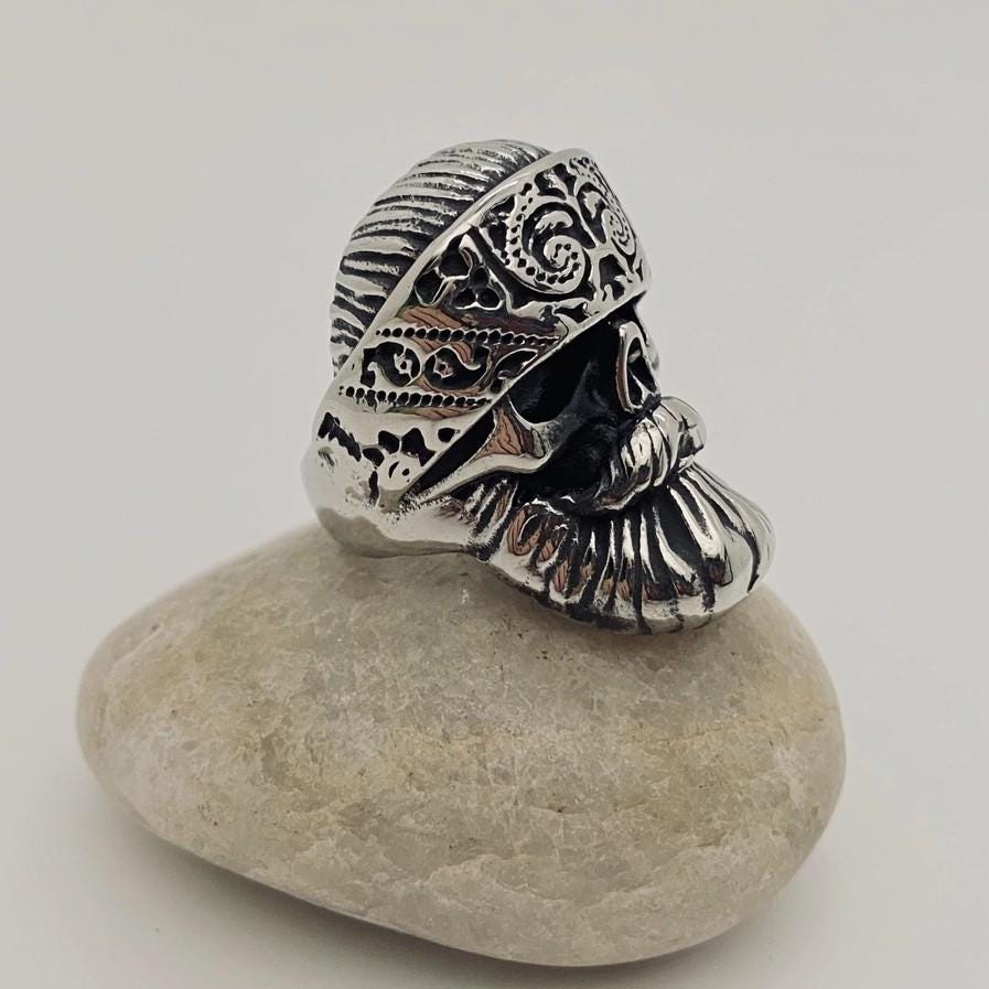 Viking Skull Stainless Steel Ring with Bandana Design