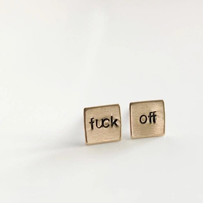 Cuss Word Dainty Hand Stamped Brass Earrings - Swear Word Fuck Earrings Perfect for Her - Handmade Gifts for Bachelorette - Free Shipping