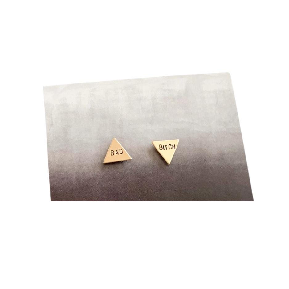 Cuss Word Dainty Hand Stamped Brass Earrings - Swear Word Fuck Earrings Perfect for Her - Handmade Gifts for Bachelorette - Free Shipping