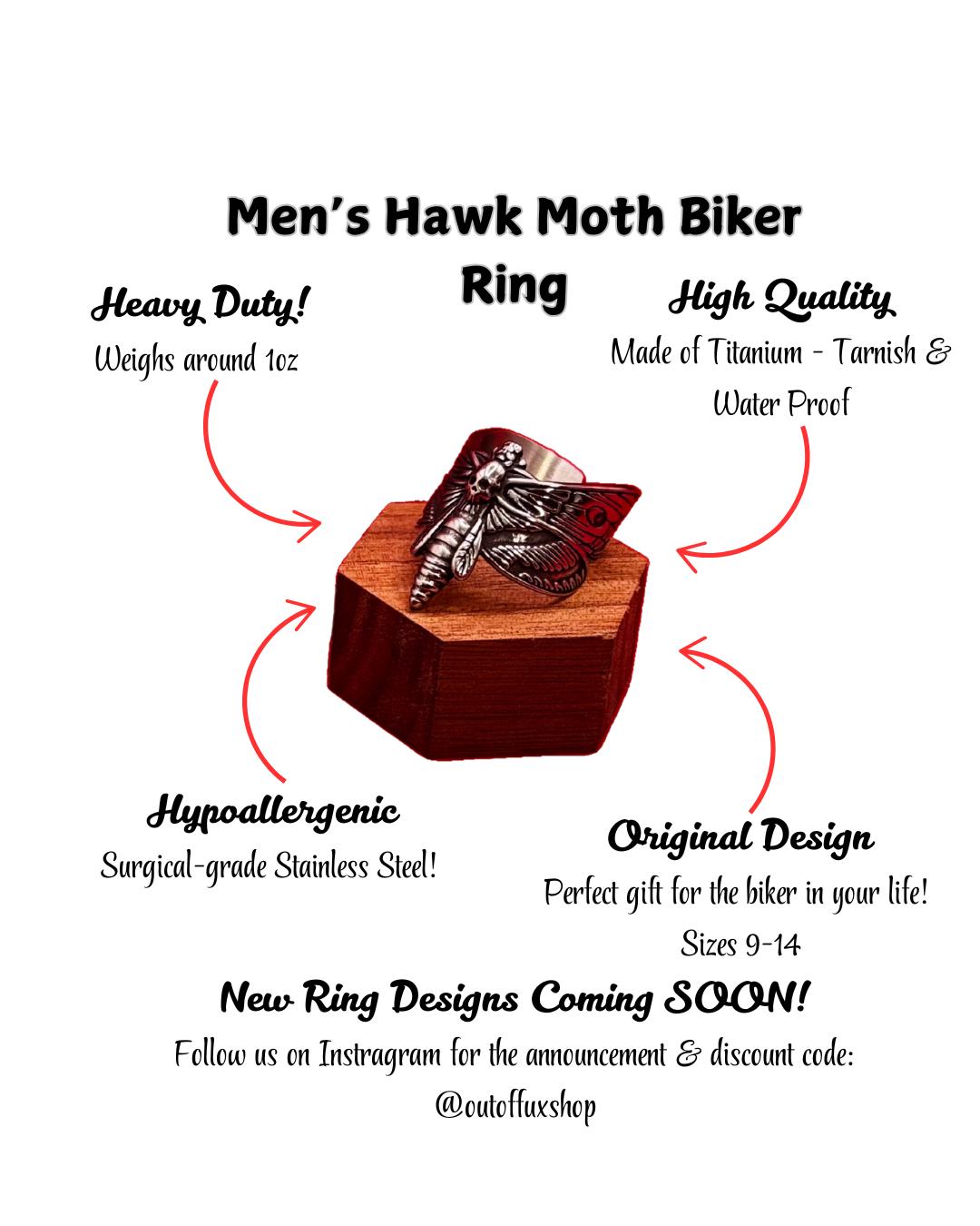 Men's Daring Silver Biker Ring with Hawk Moth Butterfly Design – Bold Statement for Risk-Takers