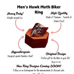 Men's Daring Silver Biker Ring with Hawk Moth Butterfly Design – Bold Statement for Risk-Takers