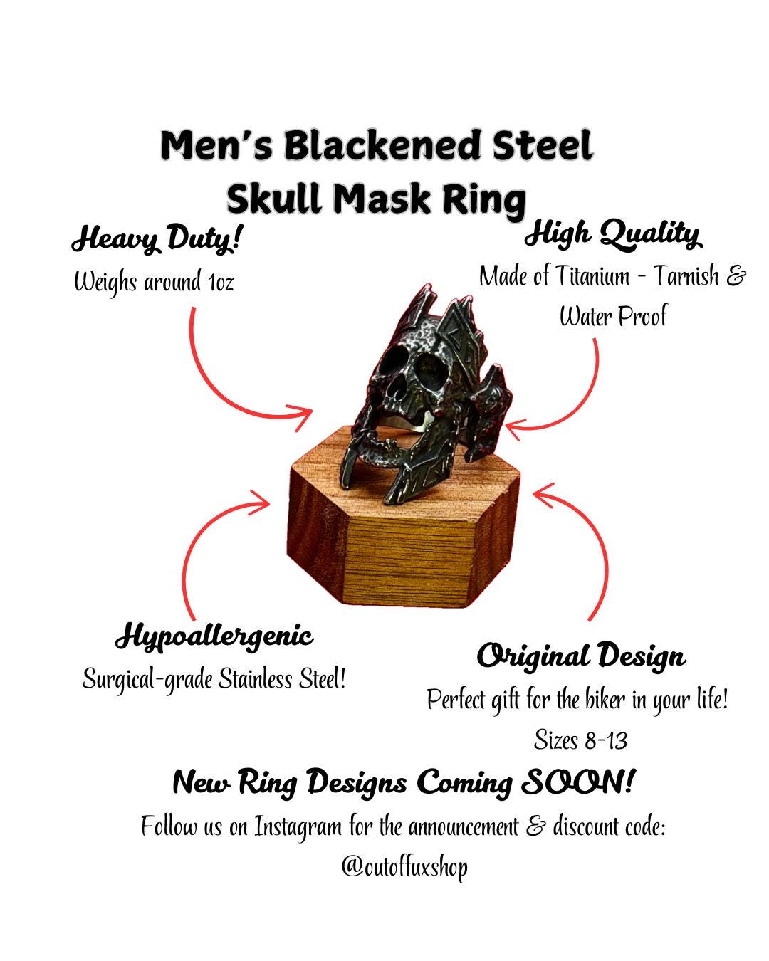 Blackened Stainless Steel Skull Ring - Bold Biker Jewelry