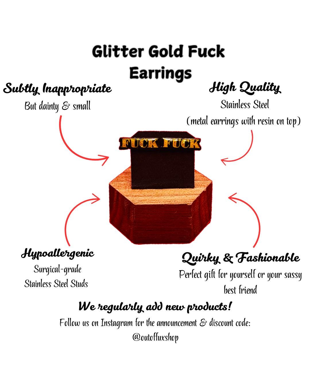 Fuck Gold Sparkle Earrings for Her - Swear Word Jewelry - Cuss Word Earrings - Unique Gifts for Her - Bachelorette Gifts and Cool Mom Studs