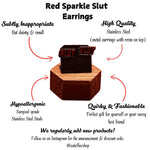 SLUT Red Sparkle Earrings - Funny Gift for Her, Stainless Steel Metal Earrings, Bachelorette Party Jewelry, Free Shipping