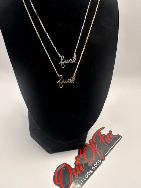 Fuck Script Necklace in Silver - 18K Gold Stainless Steel 16" Bachelorette Party Gift - Inappropriate Swear Word Jewelry Charm Minimalist