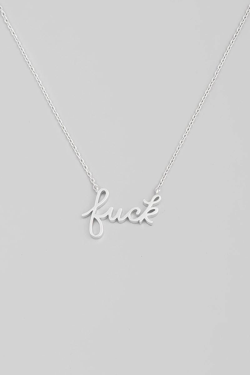Fuck Script Necklace in Silver - 18K Gold Stainless Steel 16" Bachelorette Party Gift - Inappropriate Swear Word Jewelry Charm Minimalist