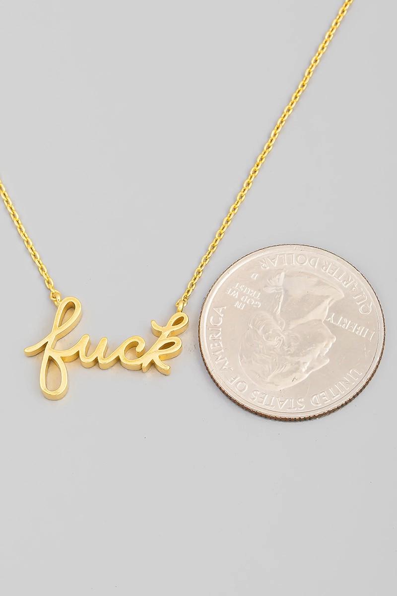Fuck Script Necklace in Silver - 18K Gold Stainless Steel 16" Bachelorette Party Gift - Inappropriate Swear Word Jewelry Charm Minimalist