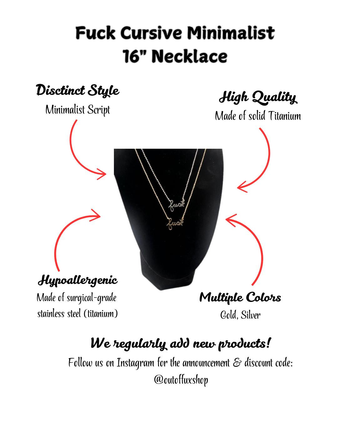 Fuck Script Necklace in Silver - 18K Gold Stainless Steel 16" Bachelorette Party Gift - Inappropriate Swear Word Jewelry Charm Minimalist