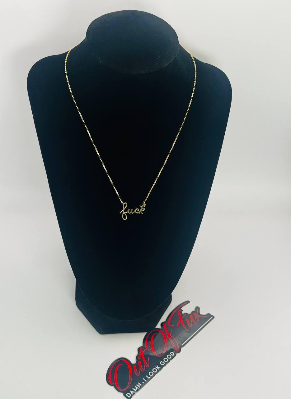 Fuck Script Necklace in Silver - 18K Gold Stainless Steel 16" Bachelorette Party Gift - Inappropriate Swear Word Jewelry Charm Minimalist