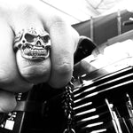 Biker Statement Ring Skull Design Titanium Band Premium Metal Construction Gothic Style Jewelry Alternative Fashion Piece Motorcycle Enthusiast Collection Gold Accent Detail Mens Fashion Essential Steel Band Quality Punk Rock Aesthetic