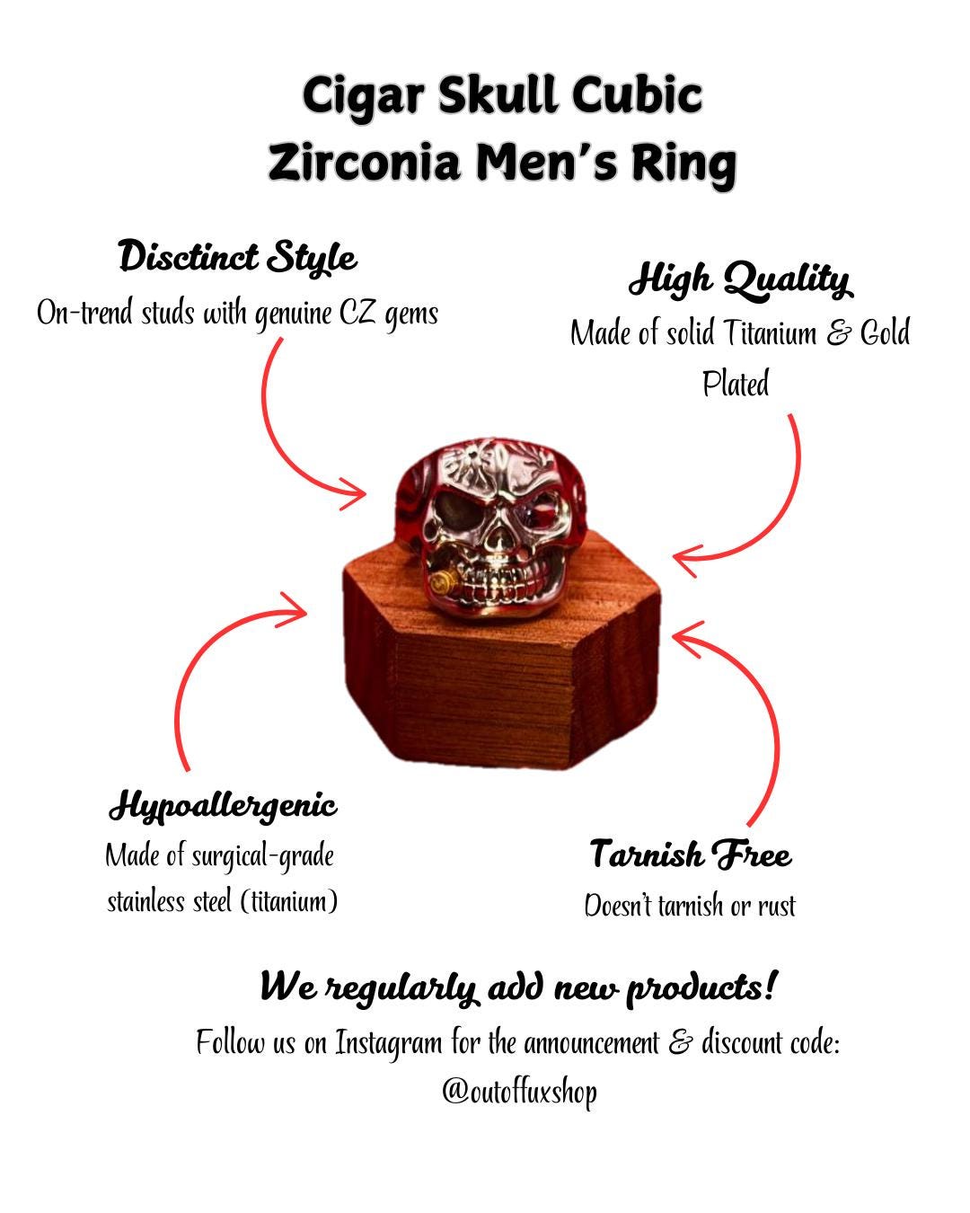 Statement Skull Ring Gothic Style Premium Metal Band Biker Fashion Collection Alternative Jewelry Design Titanium Construction Motorcycle Culture Accent Gold Plated Detail Quality Craftsmanship Punk Rock Essential Mens Gift Piece