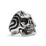 Skull Biker Ring Titanium Band Gothic Design Metal Accent Motorcycle Gift for Men Statement Jewelry Alternative Style Punk Accessory for Him