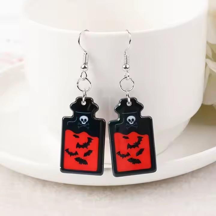 Gothic Skull Jewelry Black Dangle Vampire Design Metal Hook Alternative Accessory for Goth Baker Gift for Halloween Horror Fan Dark Jewelry