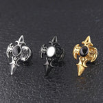 Mens Gothic Body Jewelry Stud Fleur de Lis Accent Black Opal Surgical Steel Tragus Piercing Silver Stud Man Gift for Him Alternative Jewelry