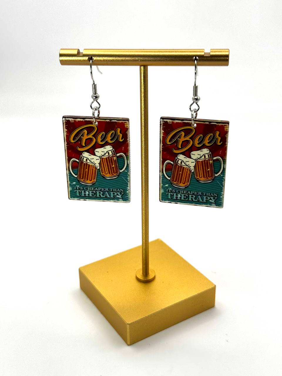 Funny Beer Earrings for Women Craft Jewelry Aluminum Hook Drink Accessory Pub Sign Acrylic Piece Festival Gift Brewery Charm Steel Hook