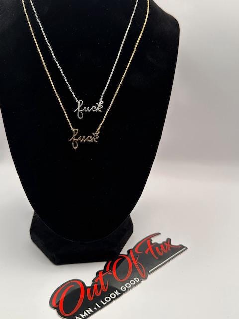 Fuck Script Necklace in Silver - 18K Gold Stainless Steel 16" Bachelorette Party Gift - Inappropriate Swear Word Jewelry Charm Minimalist