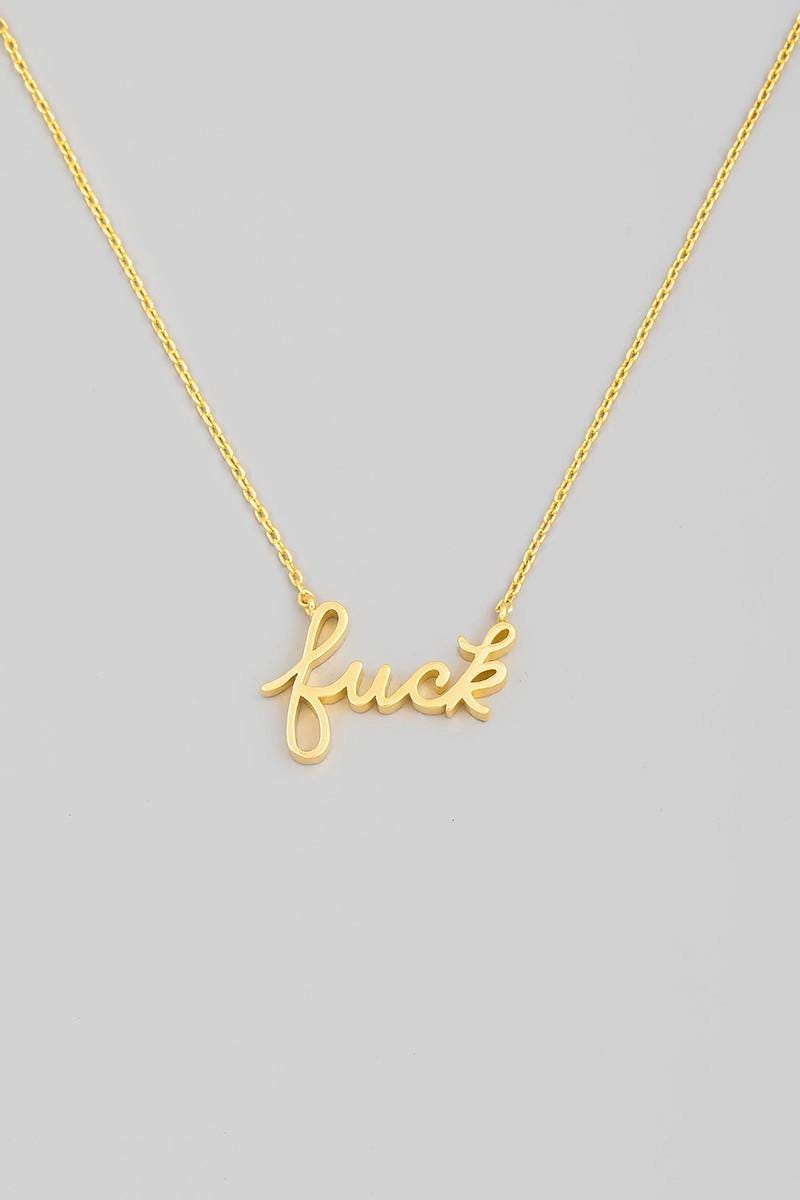 Fuck Script Necklace in Silver - 18K Gold Stainless Steel 16" Bachelorette Party Gift - Inappropriate Swear Word Jewelry Charm Minimalist