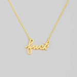 Fuck Script Necklace in Silver - 18K Gold Stainless Steel 16" Bachelorette Party Gift - Inappropriate Swear Word Jewelry Charm Minimalist