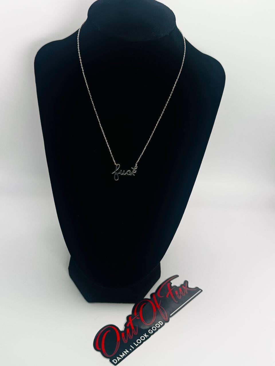 Fuck Script Necklace in Silver - 18K Gold Stainless Steel 16" Bachelorette Party Gift - Inappropriate Swear Word Jewelry Charm Minimalist