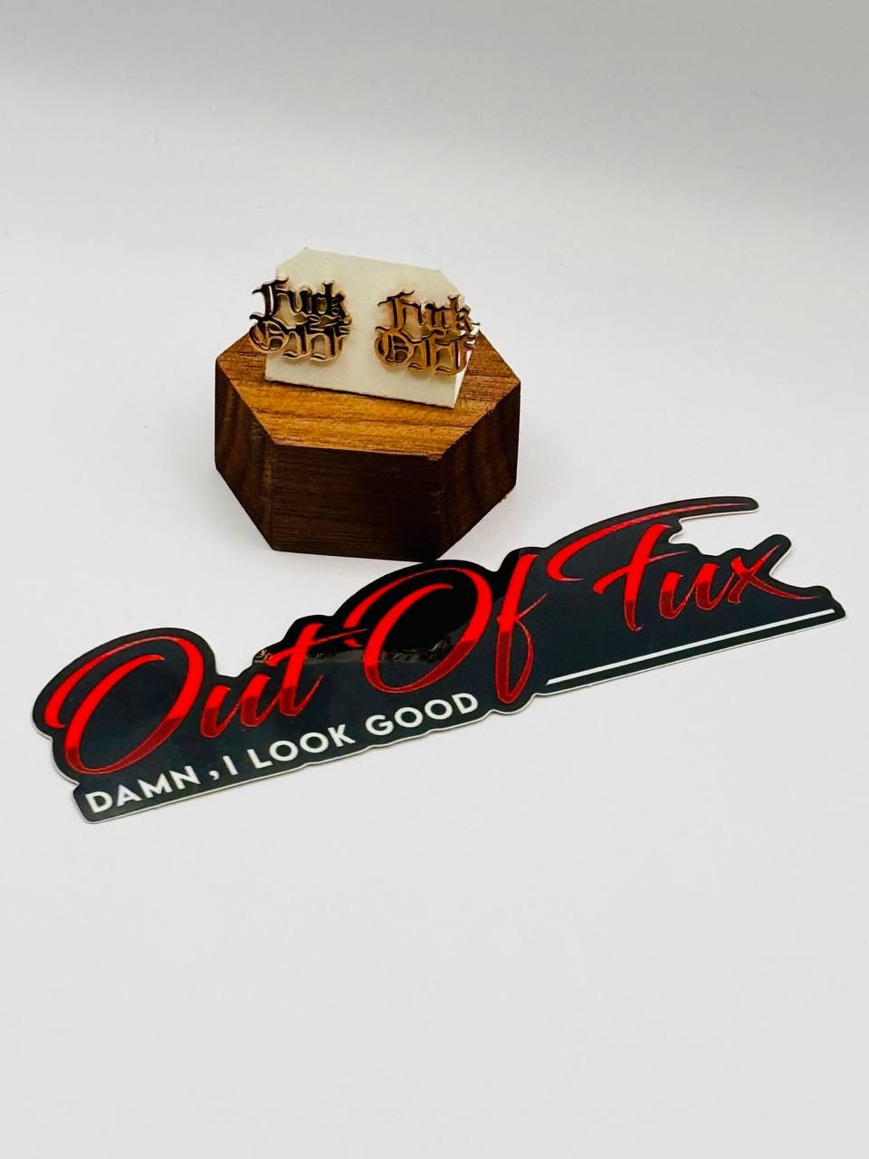 Fuck Off Earring - Old English Script Statement Jewelry - Minimalist Charm Studs - Bachelorette Gift - Free Shipping - Multiple Colors