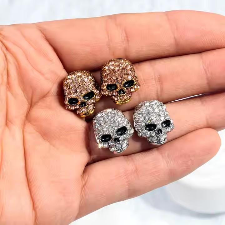 Cubic Zirconia Skull Stud Earrings in Rose Gold & Silver | Goth Punk Style Jewelry Gifts for Her | Biker Jewelry | Free Shipping