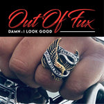 Men's 18K Gold Plated Biker Ring - Live to Ride Ride to Live Eagle Ring - High Quality Stainless Steel Silver and Gold Ring