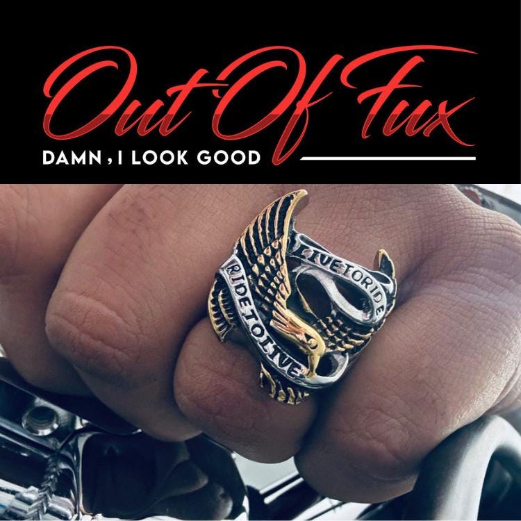 Men's 18K Gold Plated Biker Ring - Live to Ride Ride to Live Eagle Ring - High Quality Stainless Steel Silver and Gold Ring