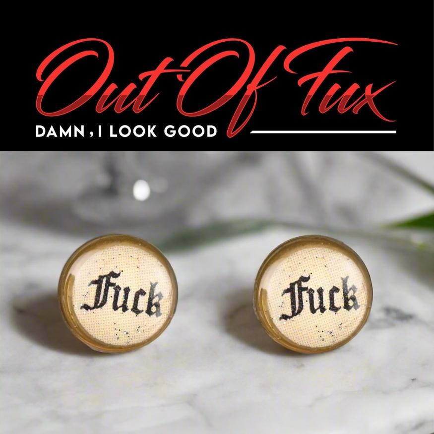 Fuck Stud Earrings for Her in Old English Script with Resin Topper Perfect Bold Accessory Rebellious Cuss Words for Her Free Fast Shipping