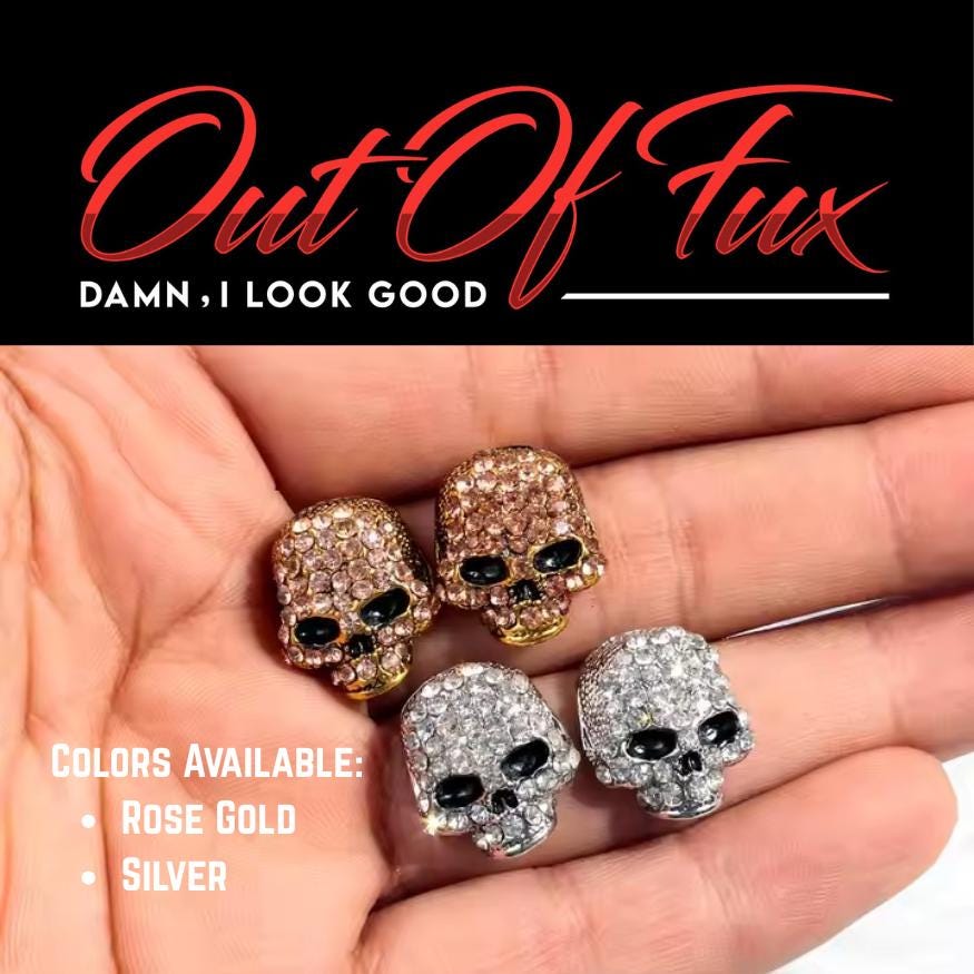 Cubic Zirconia Skull Stud Earrings in Rose Gold & Silver | Goth Punk Style Jewelry Gifts for Her | Biker Jewelry | Free Shipping