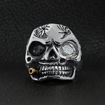 Alternative Style Ring Gothic Skull Design Premium Titanium Band Biker Statement Piece Metal Construction Motorcycle Fashion Collection Gold Plated Accent Quality Craftsmanship Punk Rock Essential Mens Gift Steel Band