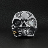 Alternative Style Ring Gothic Skull Design Premium Titanium Band Biker Statement Piece Metal Construction Motorcycle Fashion Collection Gold Plated Accent Quality Craftsmanship Punk Rock Essential Mens Gift Steel Band