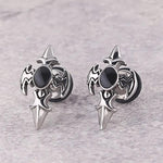 Mens Gothic Body Jewelry Stud Fleur de Lis Accent Black Opal Surgical Steel Tragus Piercing Silver Stud Man Gift for Him Alternative Jewelry