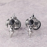 Mens Gothic Body Jewelry Stud Fleur de Lis Accent Black Opal Surgical Steel Tragus Piercing Silver Stud Man Gift for Him Alternative Jewelry